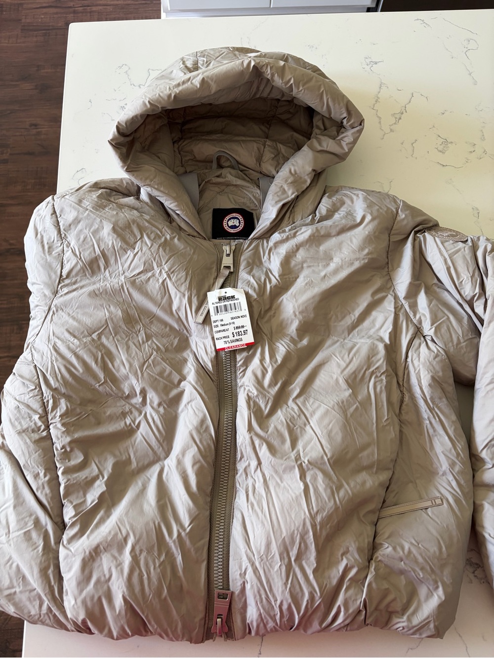 Canada Goose Taupe Lightweight Quilted Hooded Jacket